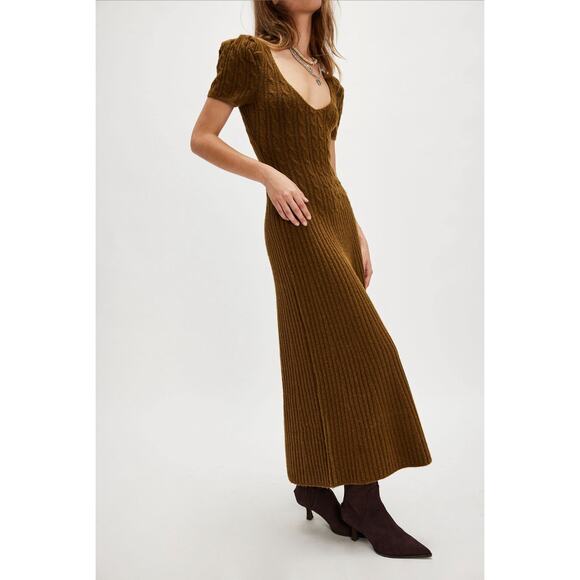Free People NWT Madsen Sweater Midi Dress in Army Green Size Large - Picture 1 of 12